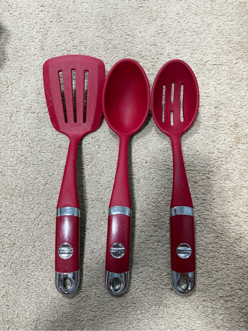 Red Silicone Kitchen Utensil Set - 3-Piece Serving Spoons & Spatula kitchen aid